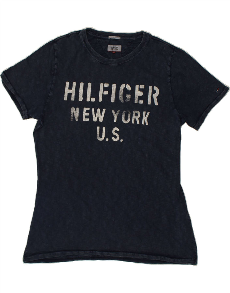 TOMMY HILFIGER Mens Graphic T-Shirt Top Large Navy Blue Cotton | Vintage Tommy Hilfiger | Thrift | Second-Hand Tommy Hilfiger | Used Clothing | Messina Hembry 