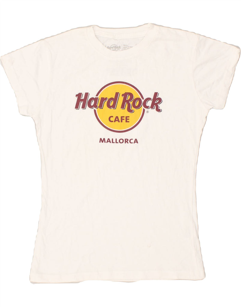 HARD ROCK CAFE Womens Mallorca Graphic T-Shirt Top UK 10 Small White | Vintage Hard Rock Cafe | Thrift | Second-Hand Hard Rock Cafe | Used Clothing | Messina Hembry 