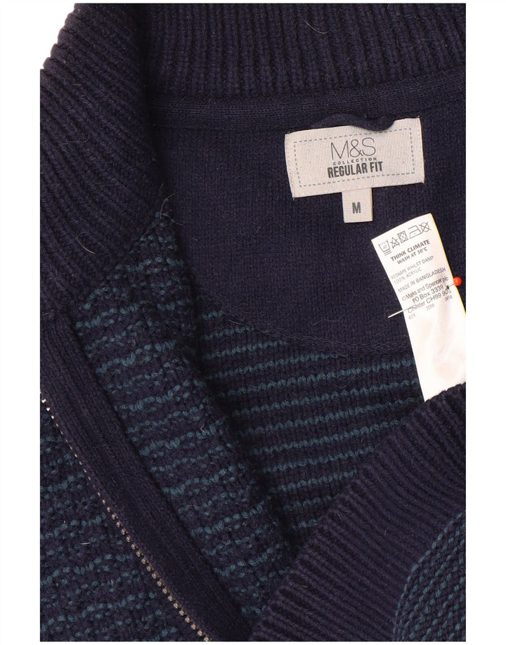 Marks & Spencer Mens Regular Fit Cardigan Sweater Medium Navy Blue Acrylic