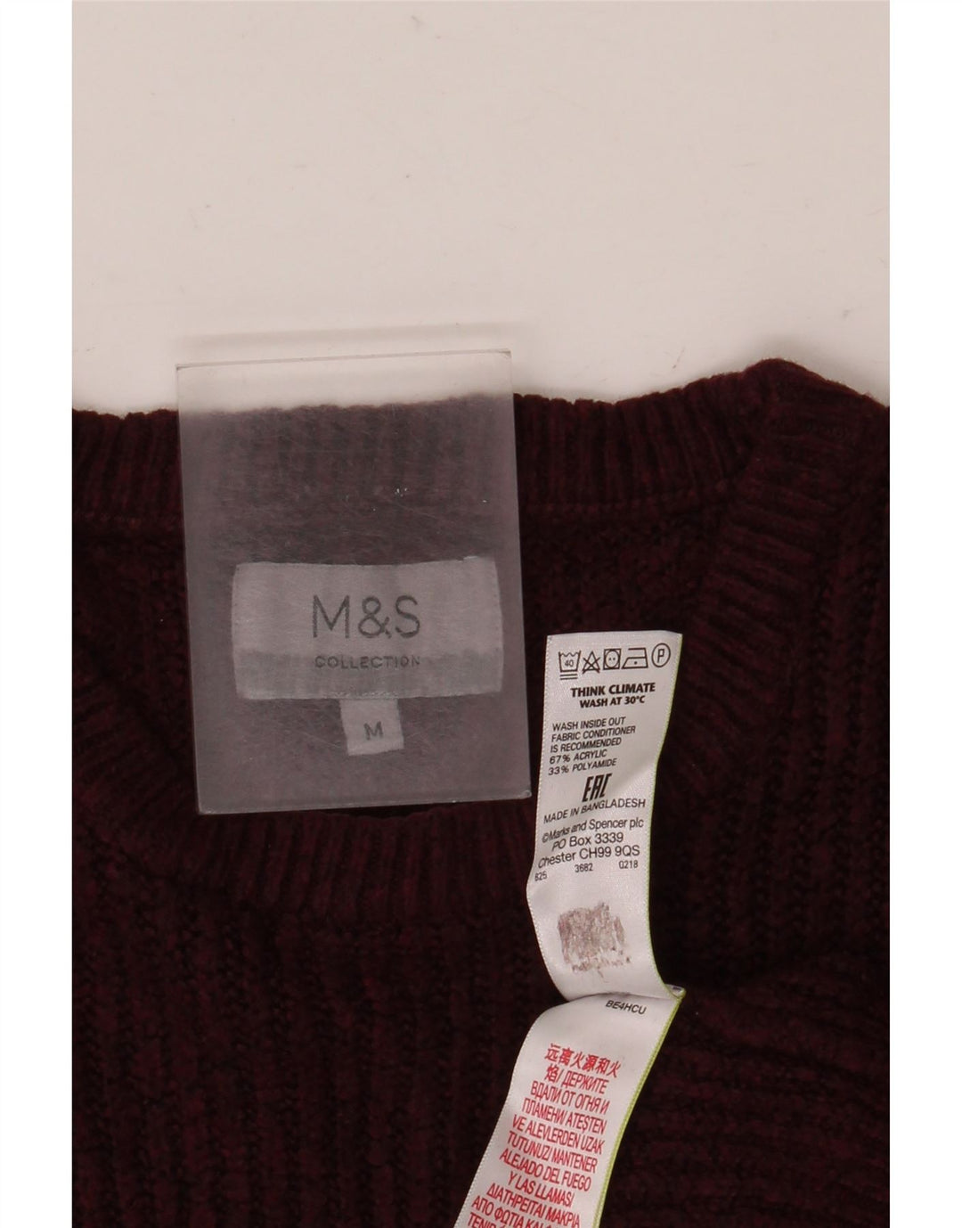 Marks & Spencer Mens Crew Neck Jumper Sweater Medium Burgundy Acrylic