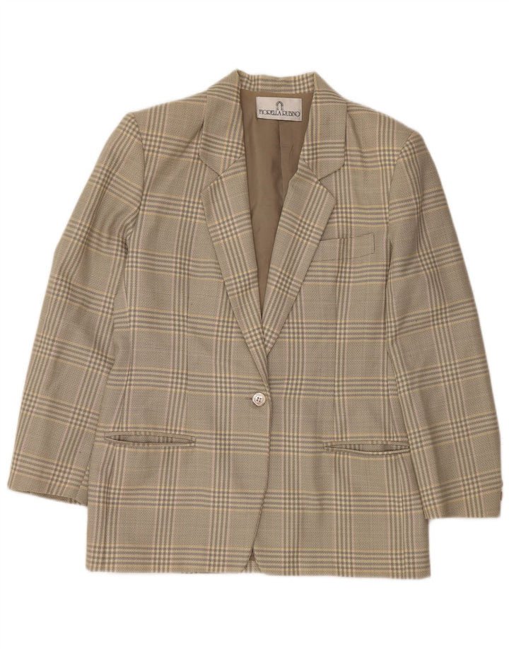 FIORELLA RUBINO Womens Longline Blazer Jacket UK 12 Medium Grey Check