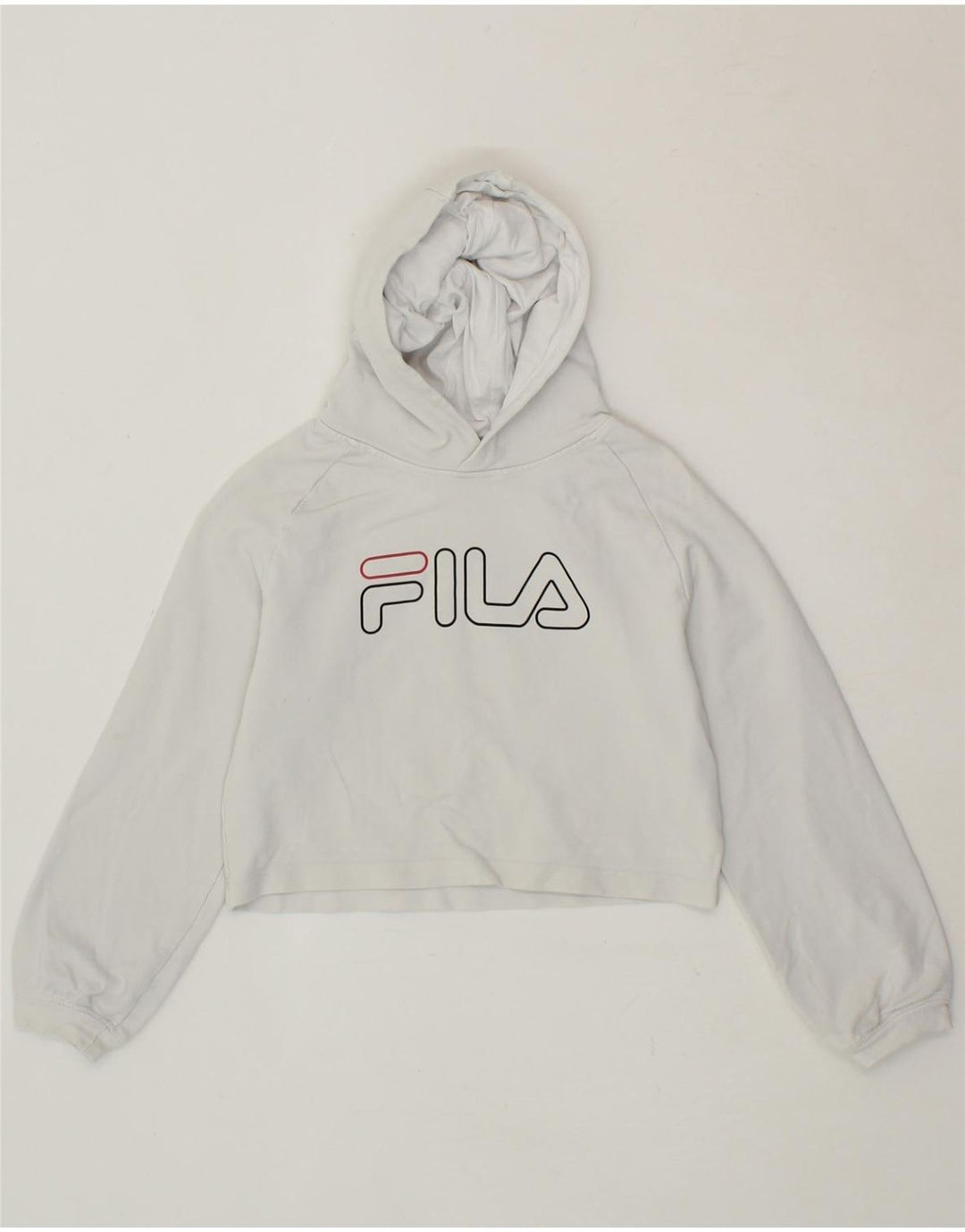 FILA Girls Graphic Crop Hoodie Jumper 9-10 Years  White Cotton Vintage Fila and Second-Hand Fila from Messina Hembry 
