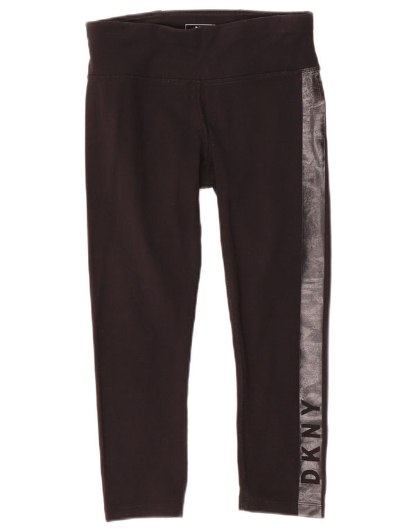 Dkny Womens Graphic Capri Leggings UK 4 XS Black Colourblock Cotton