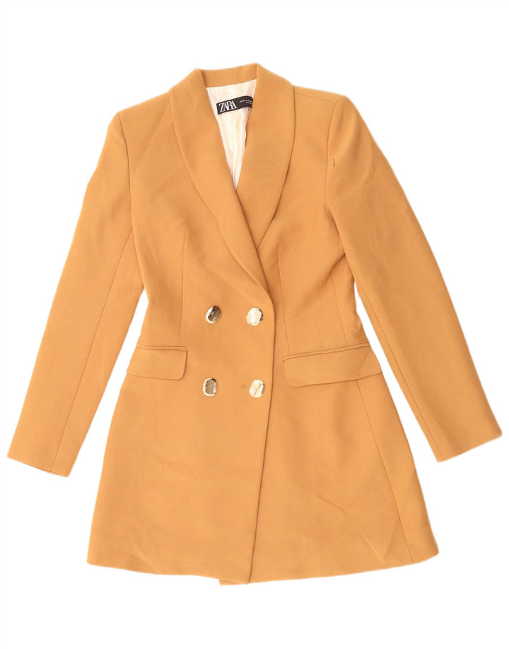 Zara Womens Longline Double Breasted Blazer Jacket UK 6 XS Orange Polyester