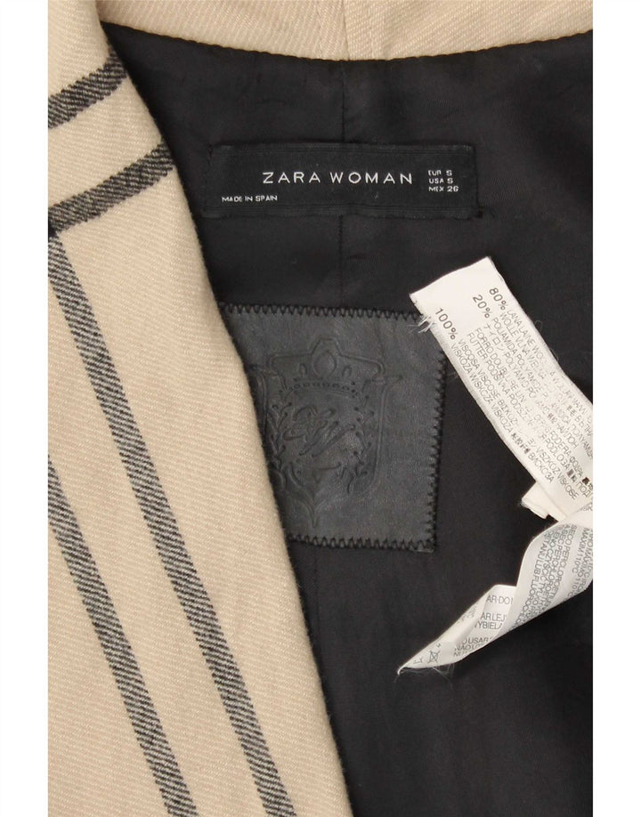 Zara Womens Open Relaxed Fit Overcoat UK 10 Small Beige Plaid Wool