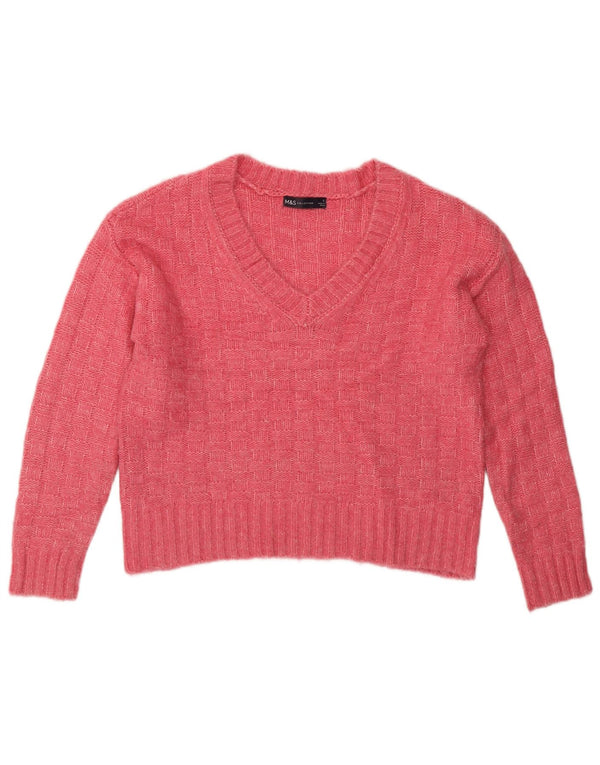 MARKS & SPENCER Womens Oversized V-Neck Jumper Sweater UK 10 Small Pink