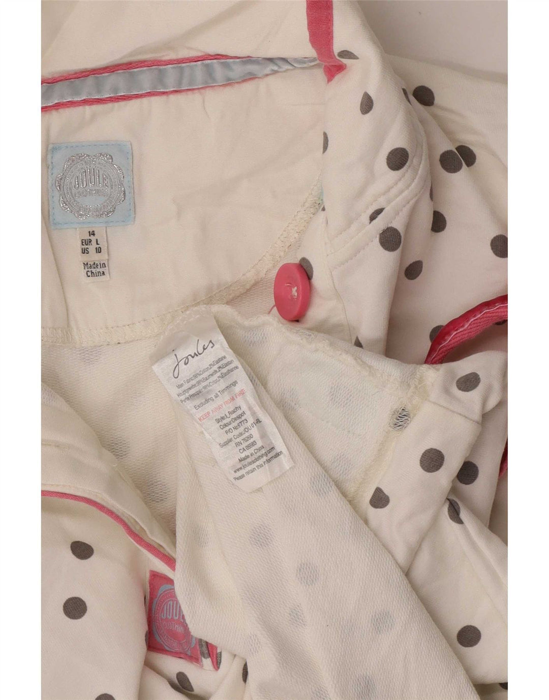 Joules Womens Button Neck Sweatshirt Jumper UK 14 Large White Polka Dot