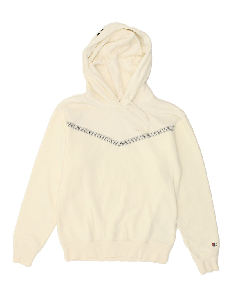 CHAMPION Womens Graphic Hoodie Jumper UK 6 XS White Cotton | Vintage Champion | Thrift | Second-Hand Champion | Used Clothing | Messina Hembry 