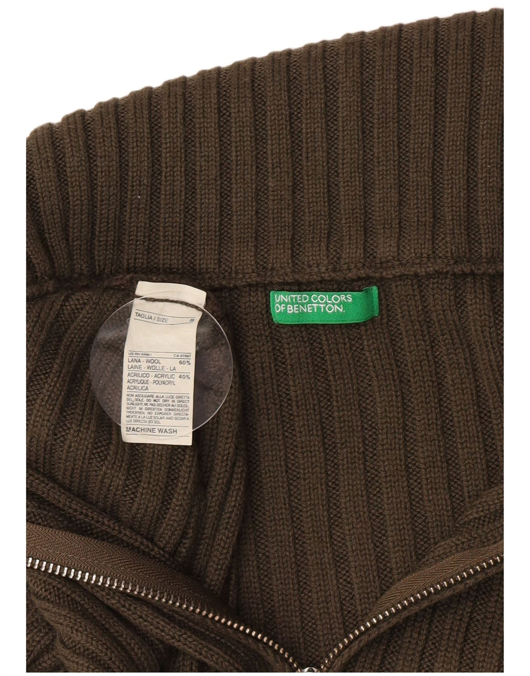 Benetton Womens Roll Neck Cardigan Sweater UK 10 Small Khaki Wool