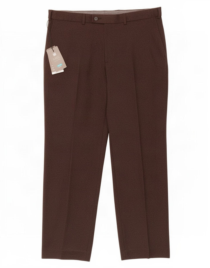 Marks & Spencer Mens Regular Fit Suit Trousers W40 L31 Brown Polyester