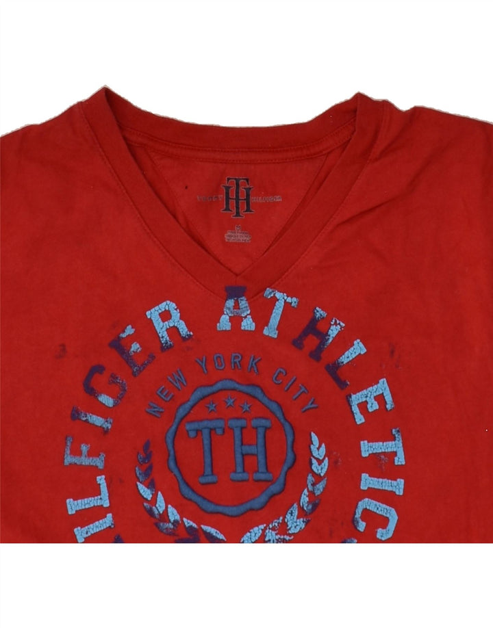 TOMMY HILFIGER Womens Graphic T-Shirt Top UK 12 Medium Red Cotton | Vintage Tommy Hilfiger | Thrift | Second-Hand Tommy Hilfiger | Used Clothing | Messina Hembry 