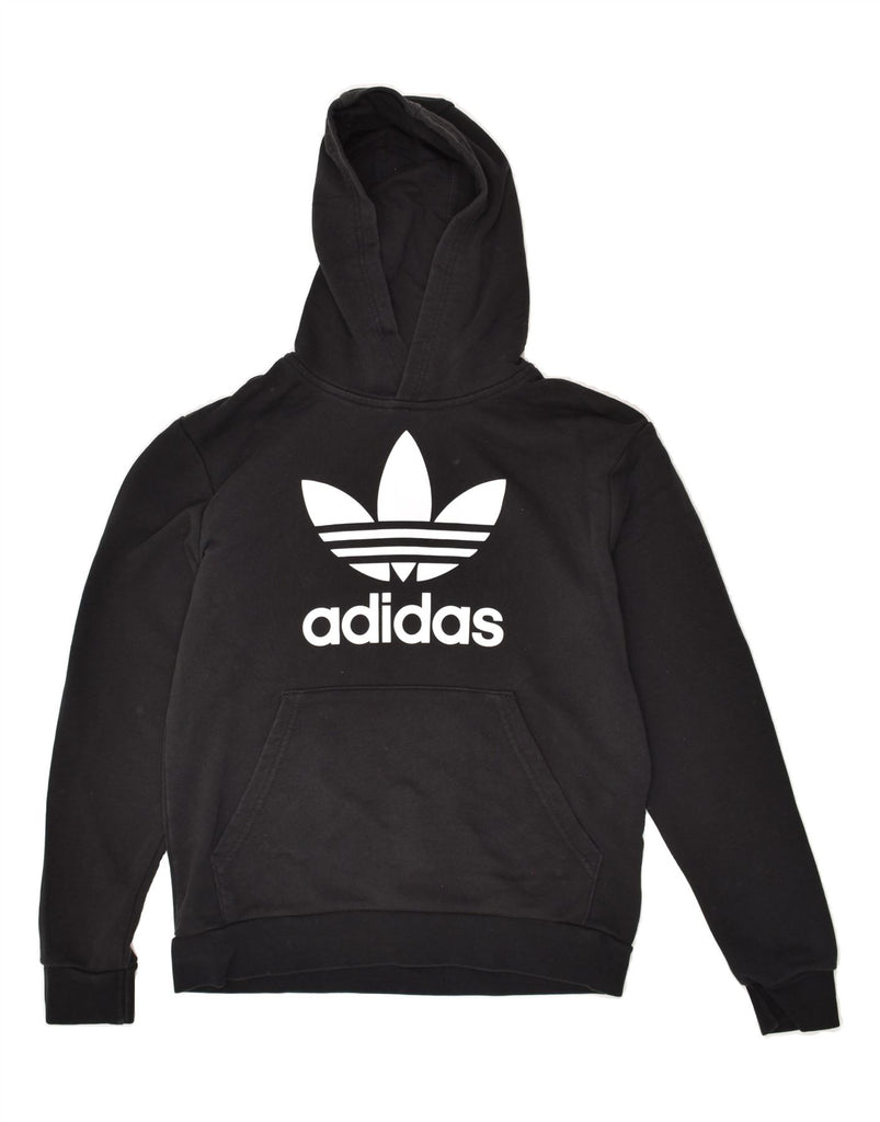 ADIDAS Boys Graphic Hoodie Jumper 13-14 Years Black Cotton | Vintage Adidas | Thrift | Second-Hand Adidas | Used Clothing | Messina Hembry 