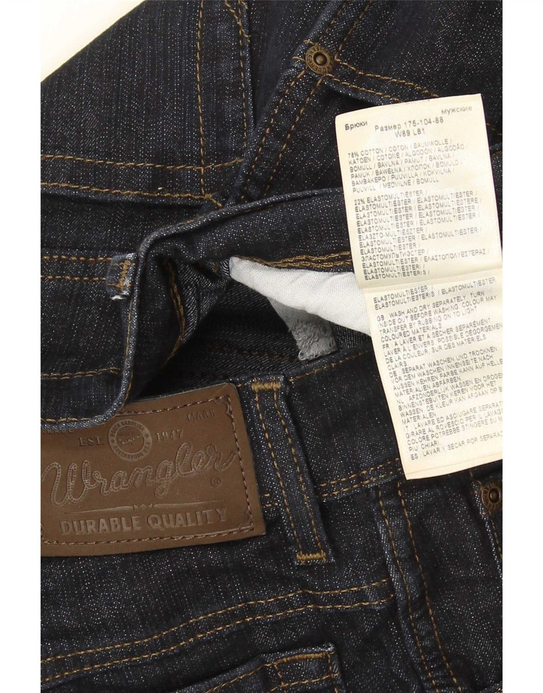 Wrangler Mens Regular Fit Straight Jeans W35 L32 Navy Blue Cotton