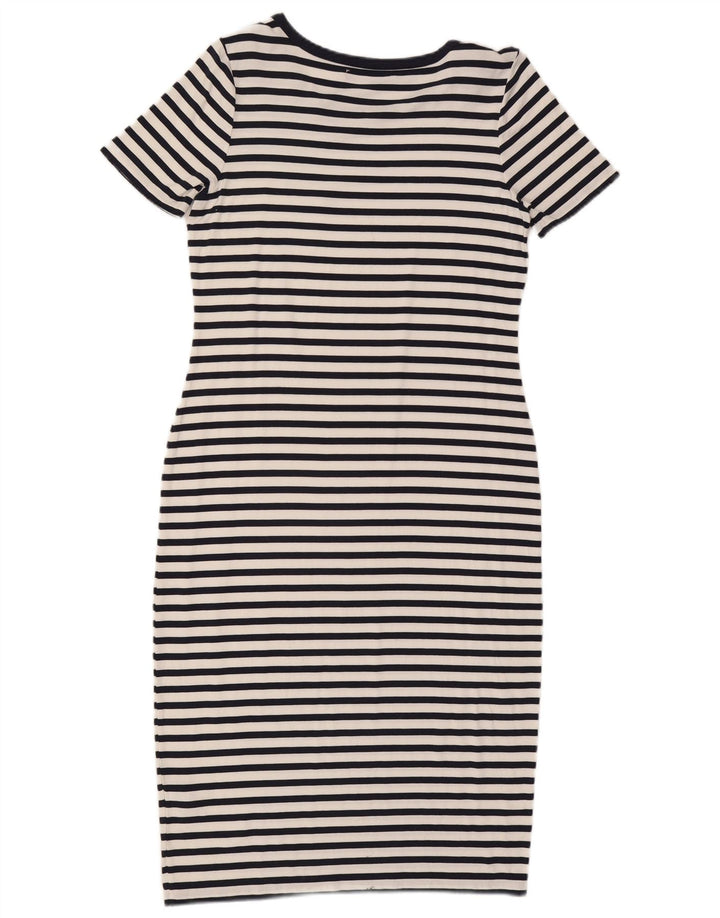 Marks & Spencer Womens Sheath Dress UK 12 Medium  Navy Blue Striped Viscose