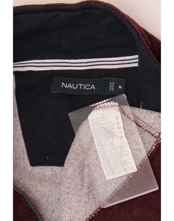 Nautica Mens Zip Neck Sweatshirt Jumper Medium Burgundy Cotton