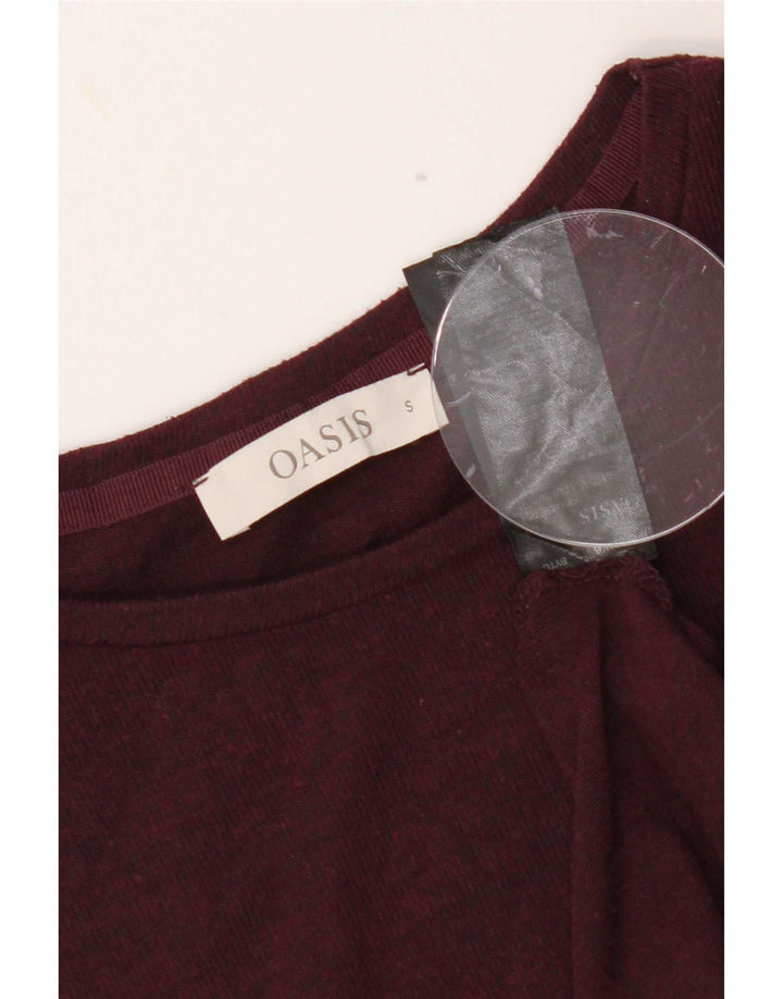 Oasis Womens Ruffle Front Top Long Sleeve UK 10 Small Burgundy Viscose