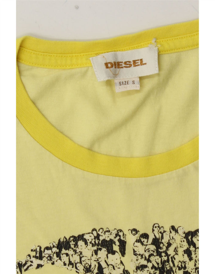 DIESEL Mens Graphic T-Shirt Top Small Yellow Colourblock