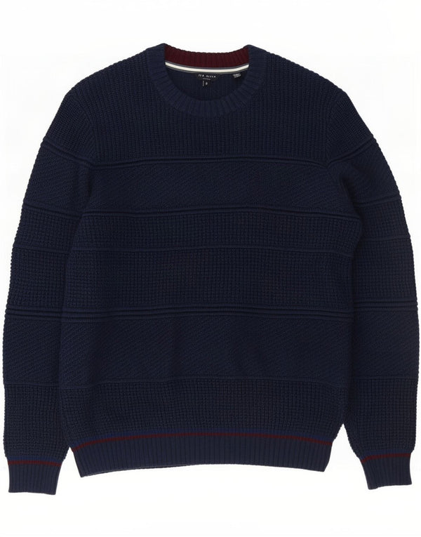 Ted Baker Mens Boat Neck Jumper Sweater Size 3 Medium Navy Blue Cotton