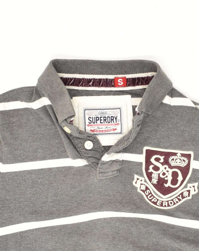 SUPERDRY Mens Graphic Polo Shirt Small Grey Striped Cotton | Vintage Superdry | Thrift | Second-Hand Superdry | Used Clothing | Messina Hembry 