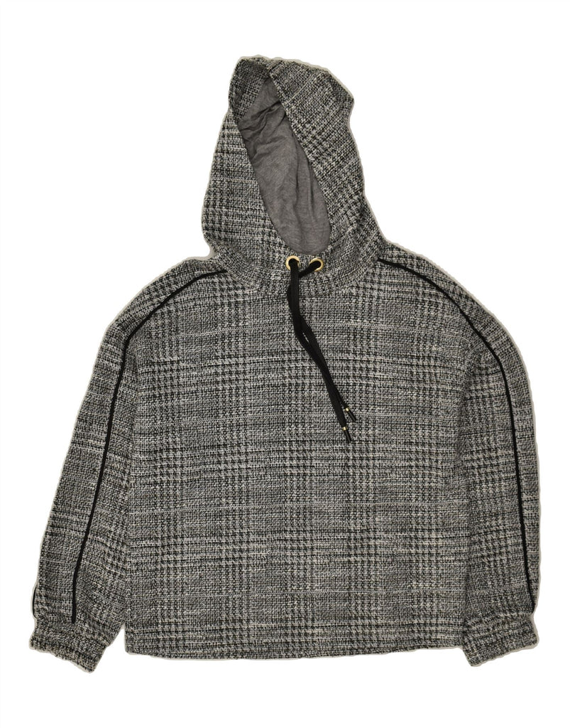 MASSIMO DUTTI Womens Hoodie Jumper UK 10 Small Grey Check Viscose | Vintage Massimo Dutti | Thrift | Second-Hand Massimo Dutti | Used Clothing | Messina Hembry 