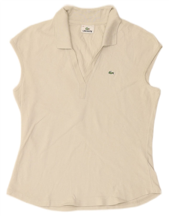 LACOSTE Womens Sleeveless Polo Shirt Size 44 Large White Cotton