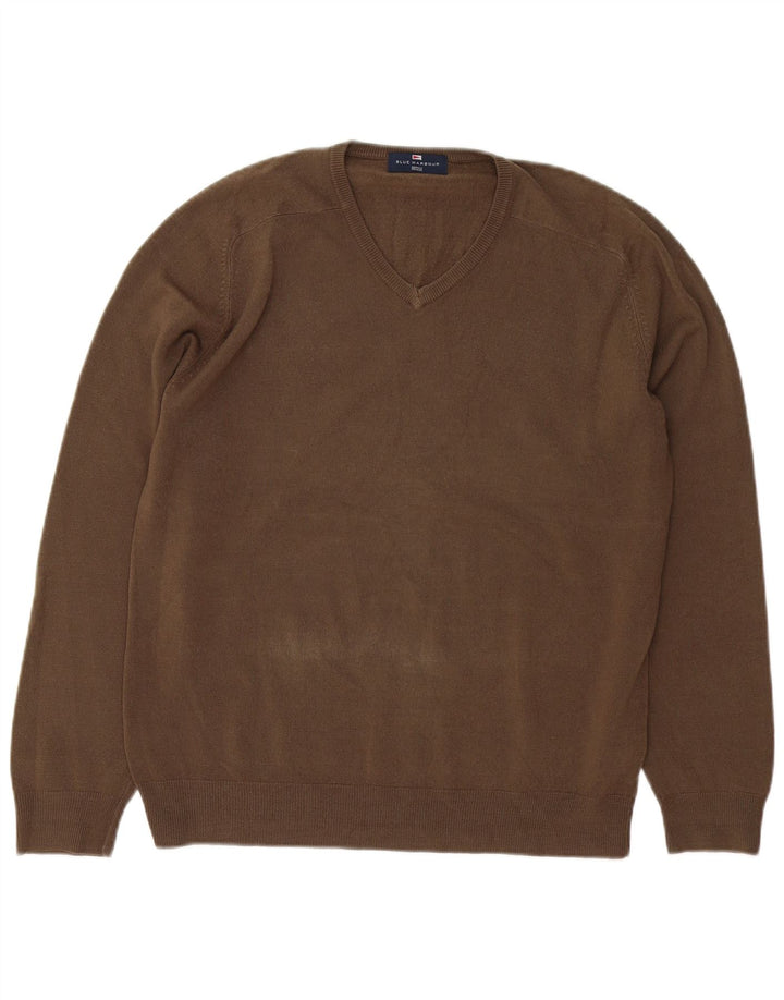 Marks & Spencer Mens Blue Harbour V-Neck Jumper Sweater Medium Brown