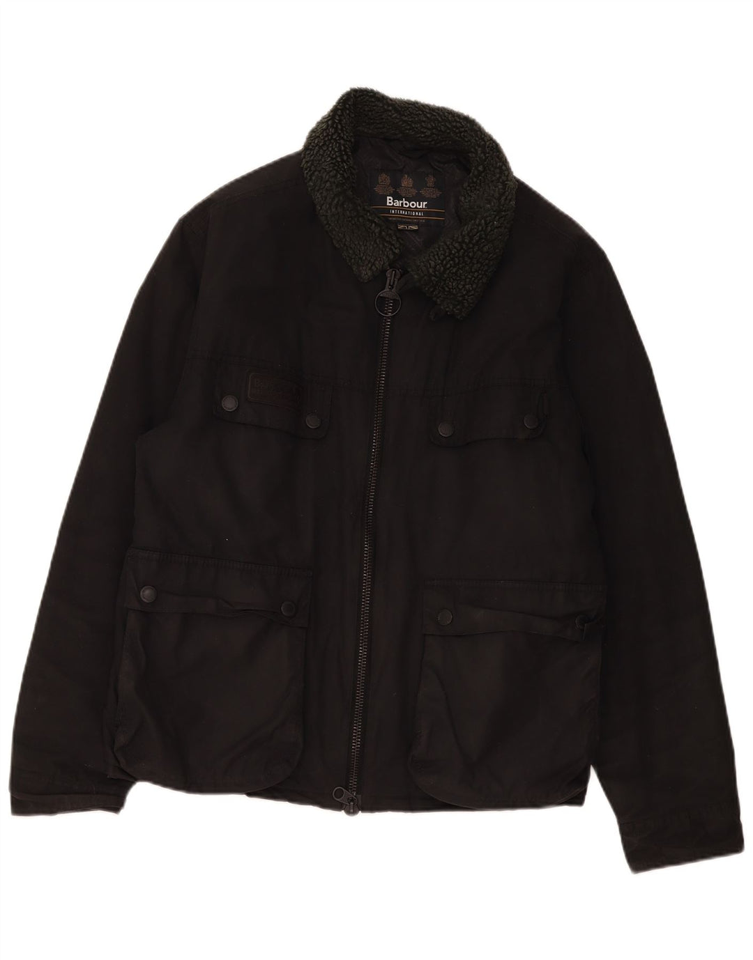 Barbour Mens Sherpa Utility Jacket UK 44 2XL Black Cotton