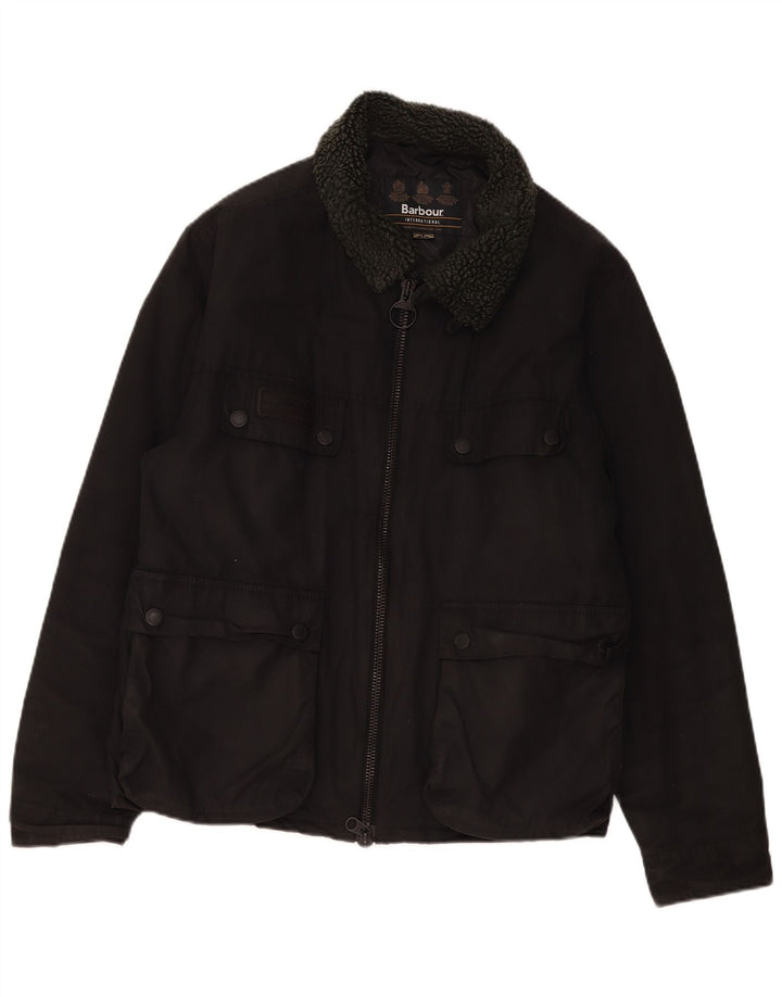 Barbour Mens Sherpa Utility Jacket UK 44 2XL Black Cotton