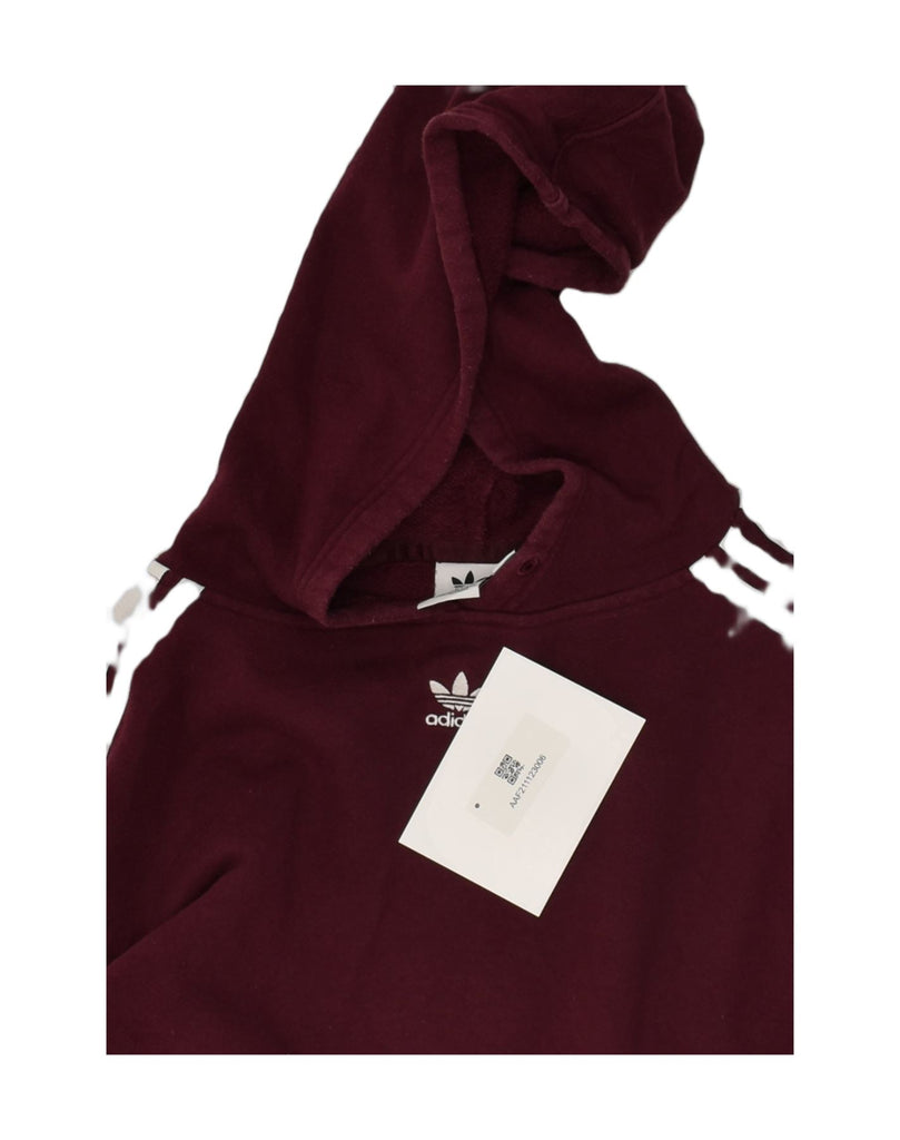 ADIDAS Womens Oversized Crop Hoodie Jumper UK 4 XS Burgundy Cotton | Vintage Adidas | Thrift | Second-Hand Adidas | Used Clothing | Messina Hembry 