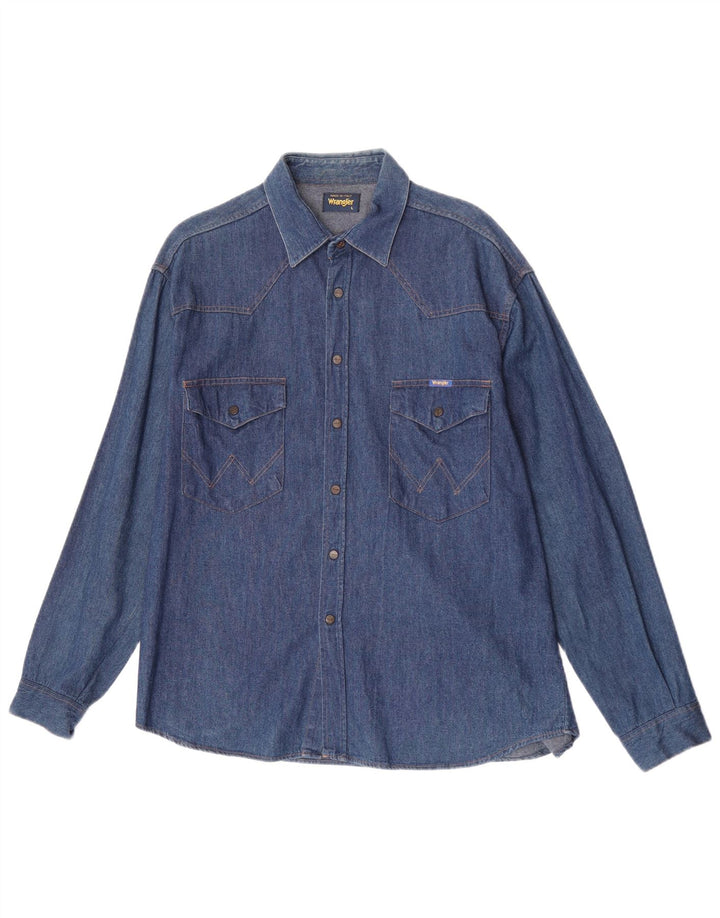 Wrangler Mens Denim Shirt Large Blue Cotton