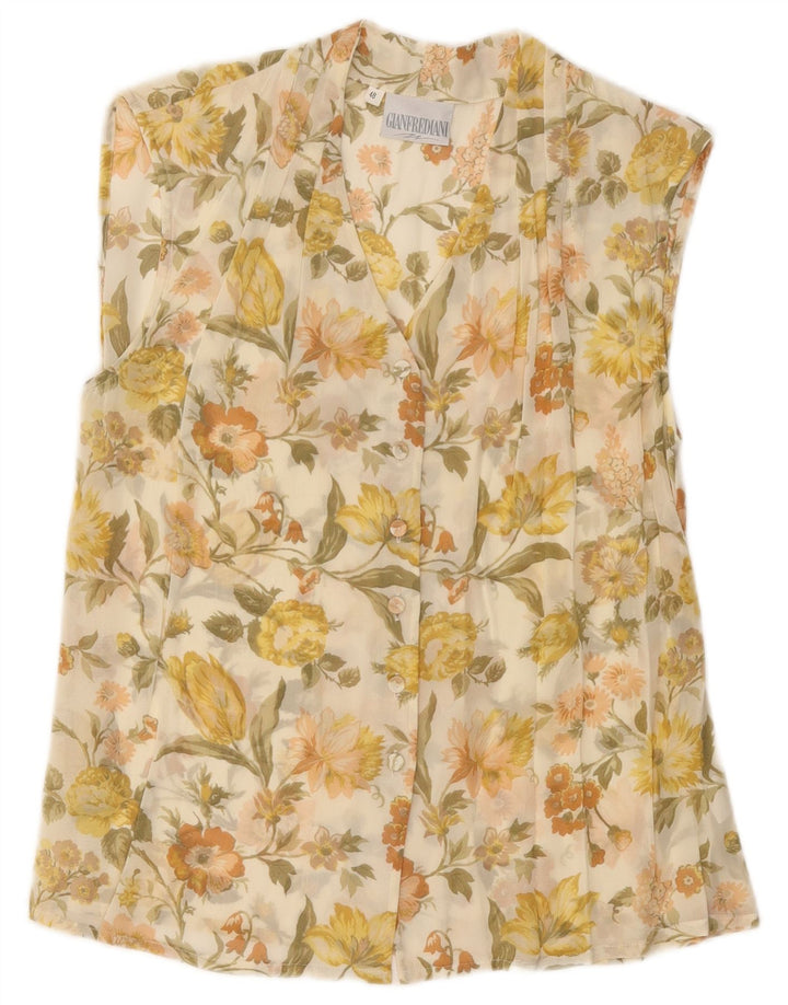 GIANFREDIANI Womens See Through Shirt Blouse IT 48 XL Green Floral