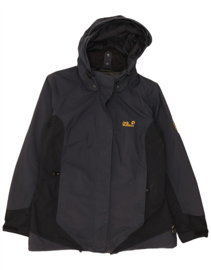 Jack Wolfskin Womens Hooded Windbreaker Jacket UK 16 Large Grey Colourblock