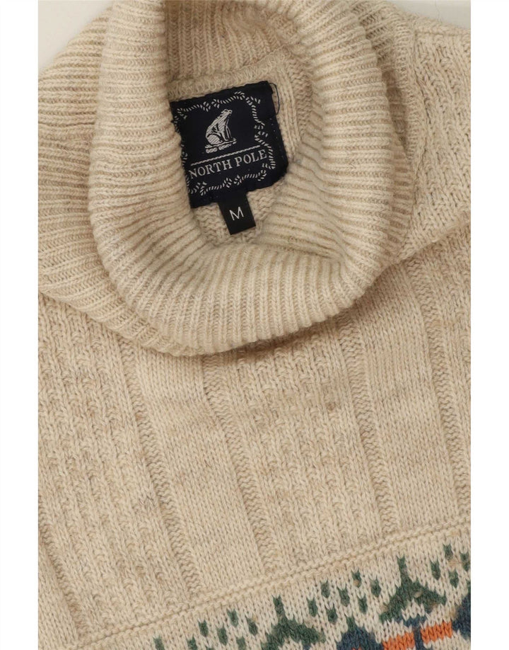 North Pole Mens Roll Neck Jumper Sweater Medium Beige Fair Isle