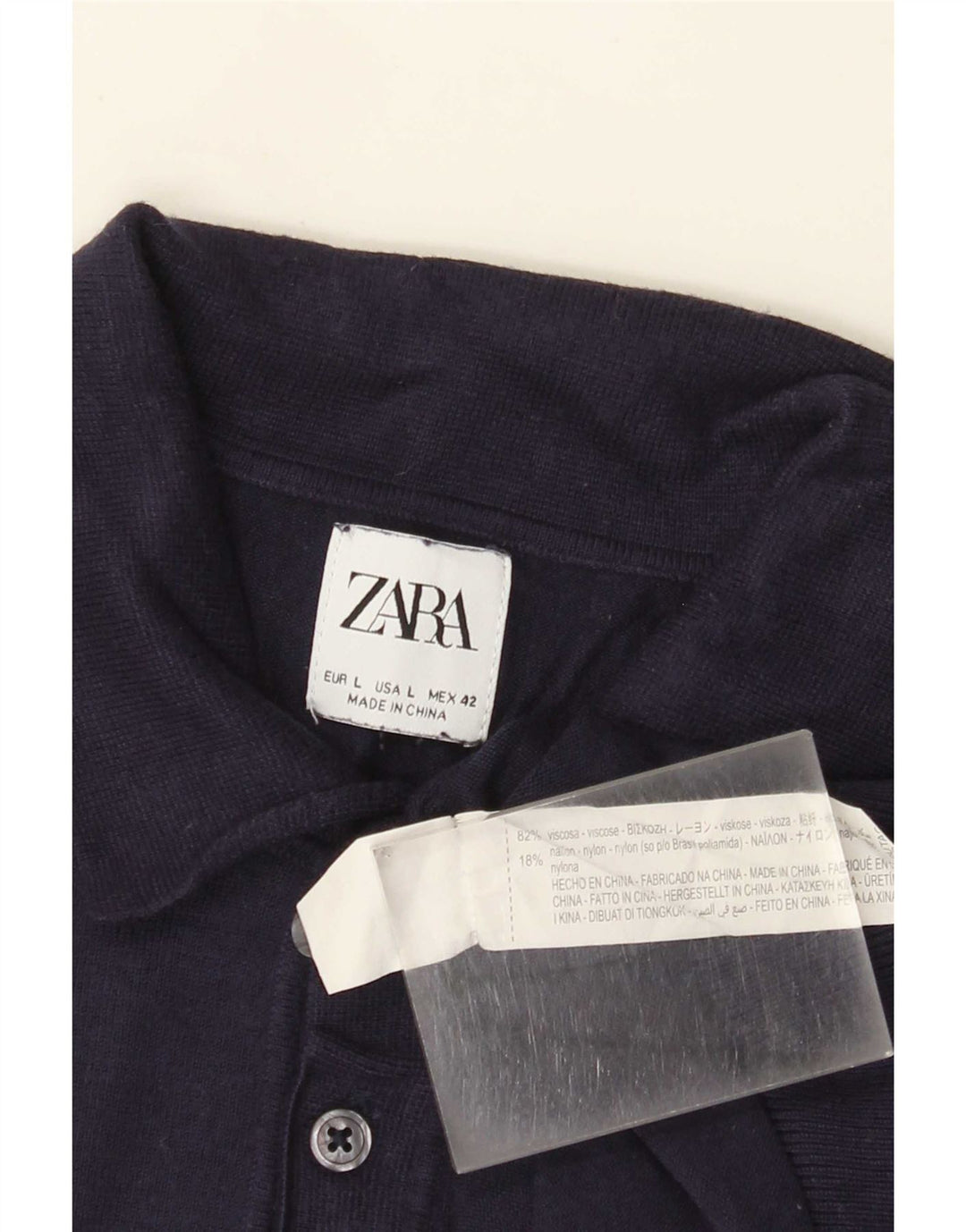 Zara Mens Polo Shirt Large Navy Blue Viscose