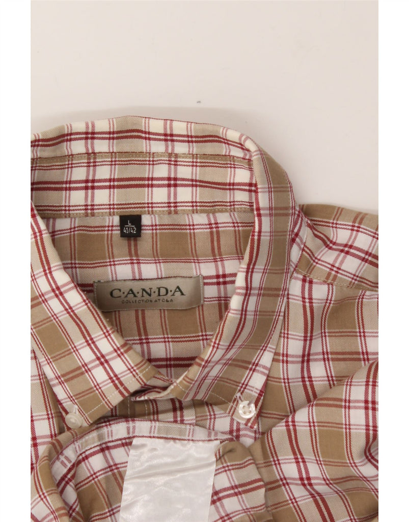 CANDA Mens Flannel Shirt Size 41/42 Large Beige Check Cotton Vintage Canda and Second-Hand Canda from Messina Hembry 