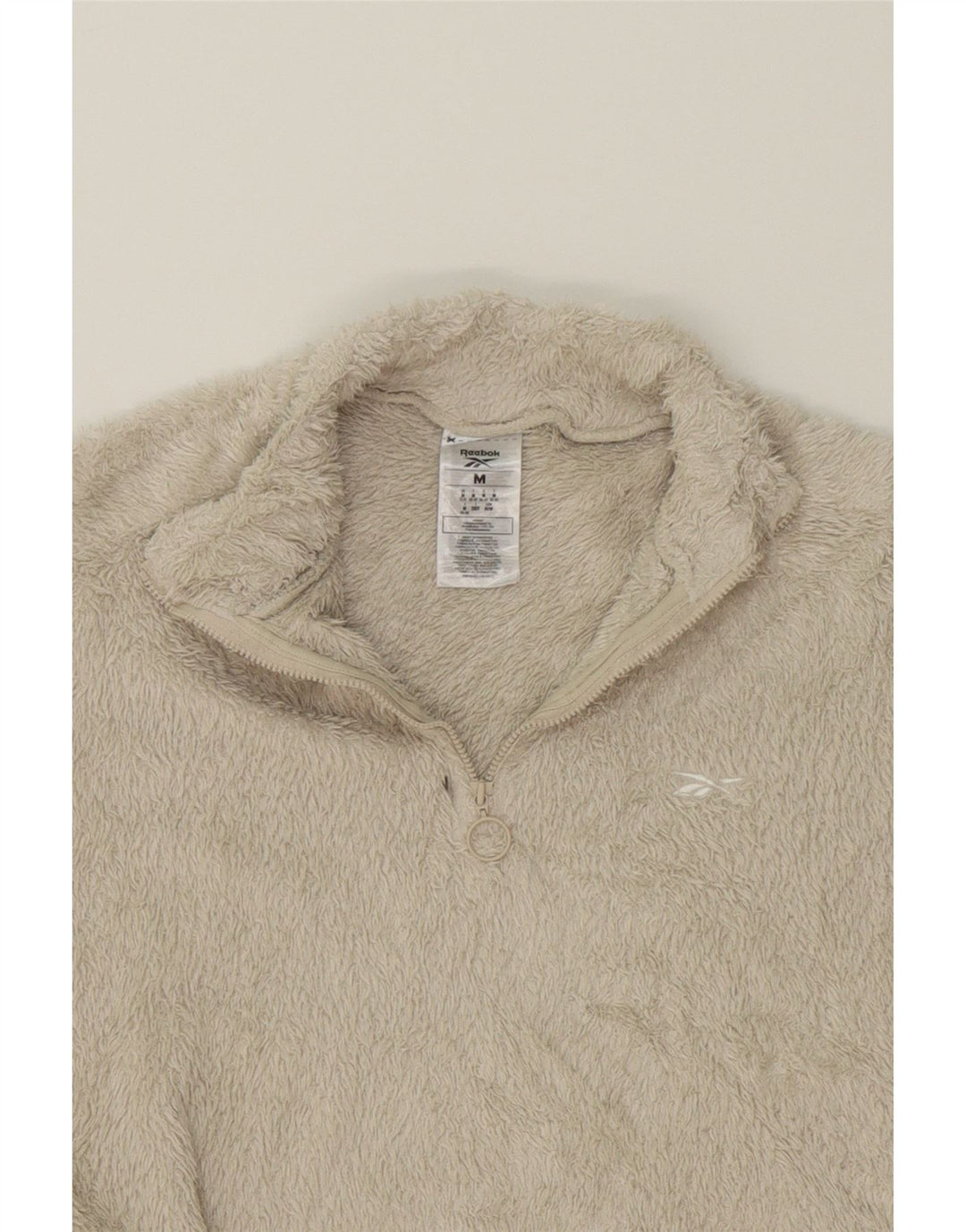 REEBOK Womens Oversized 3/4 Sleeve Fleece Jumper UK 12/14 Medium Beige Vintage Reebok and Second-Hand Reebok from Messina Hembry 