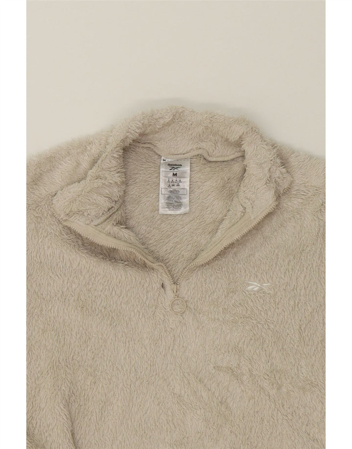 REEBOK Womens Oversized 3/4 Sleeve Fleece Jumper UK 12/14 Medium Beige Vintage Reebok and Second-Hand Reebok from Messina Hembry 