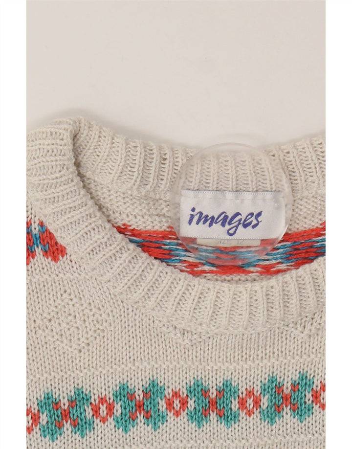 VINTAGE Womens Crew Neck Jumper Sweater UK 12 Medium White Fair Isle
