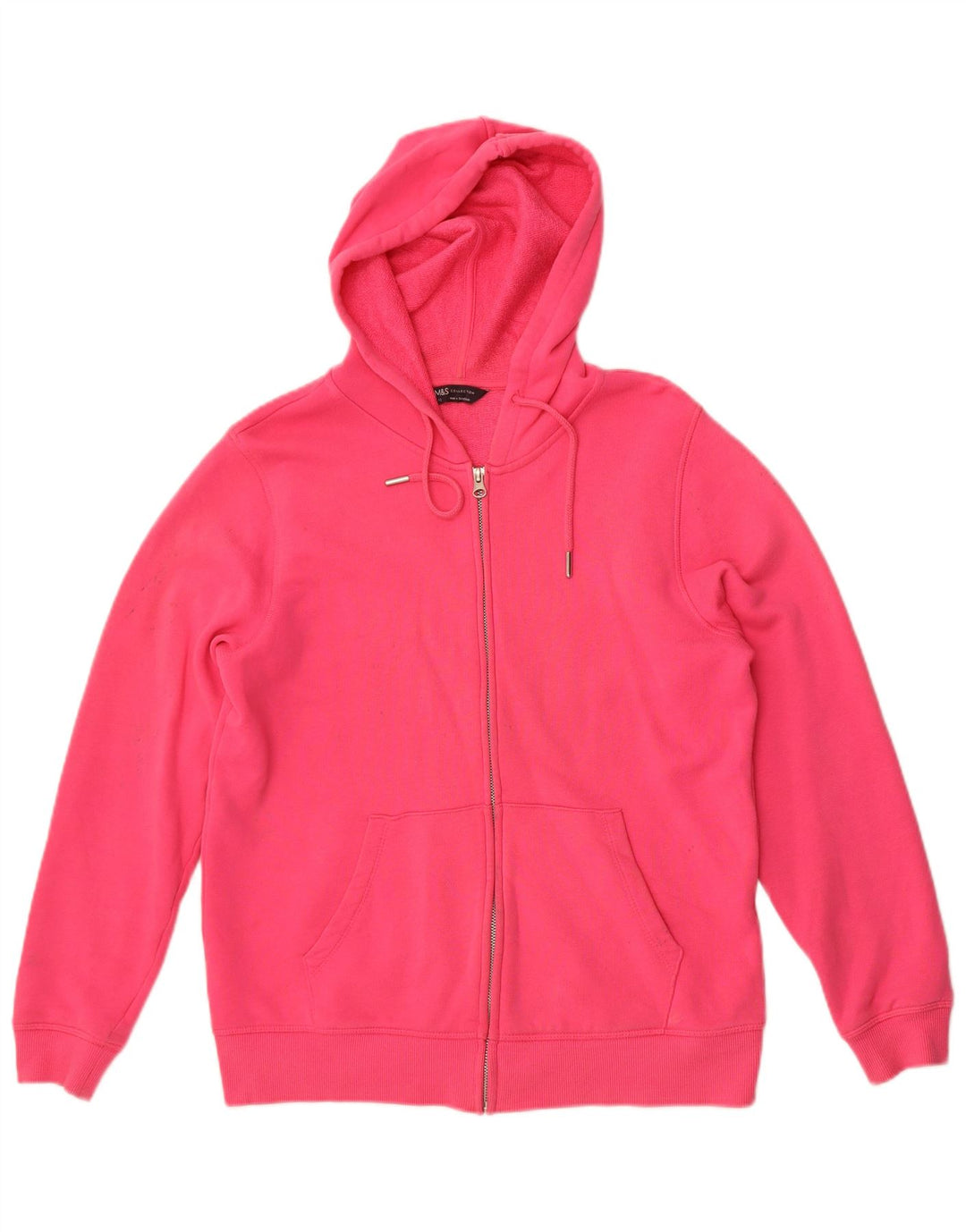 Marks & Spencer Womens Zip Hoodie Sweater UK 12 Medium Pink Cotton