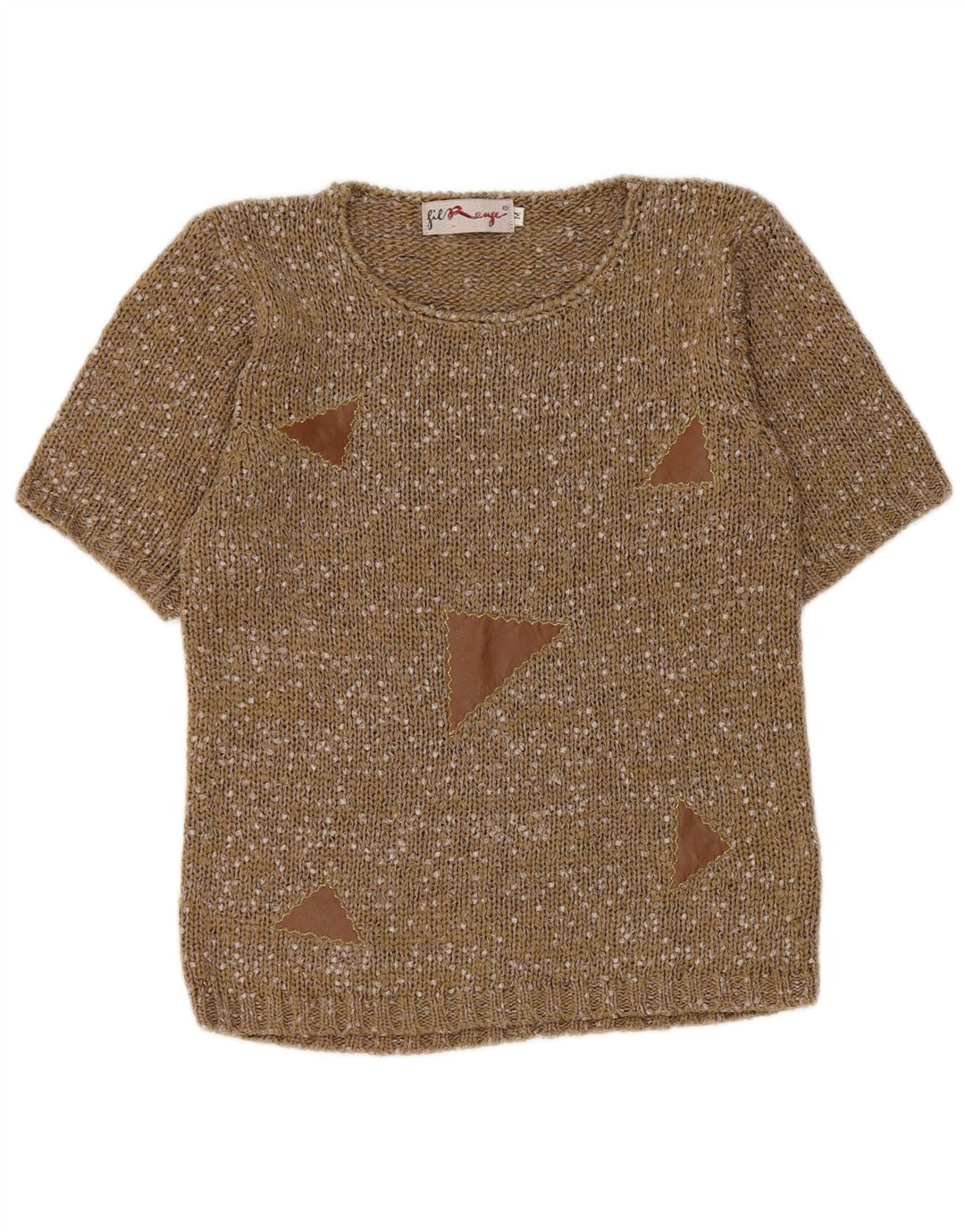 Vintage Womens Crew Neck Jumper Sweater UK 12 Medium Khaki Flecked