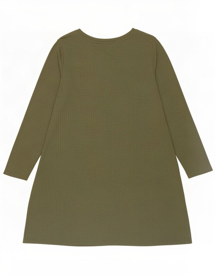 Marks & Spencer Womens Long Sleeve Shift Dress UK 14 Large Khaki Polyester