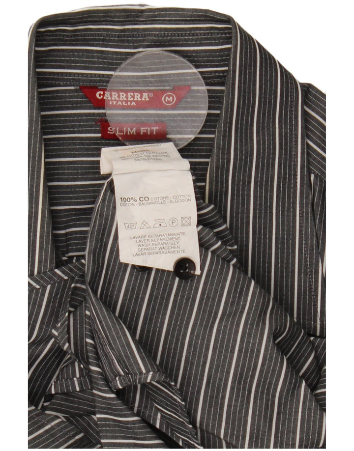 Carrera Mens Slim Fit Shirt Medium Grey Striped Cotton
