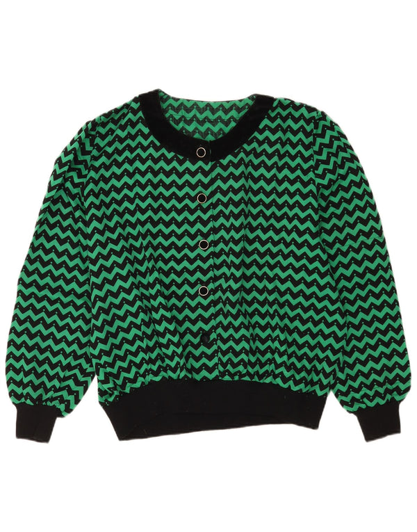 Vintage Womens Long Sleeve Blouse Top UK 18 XL Green Chevron
