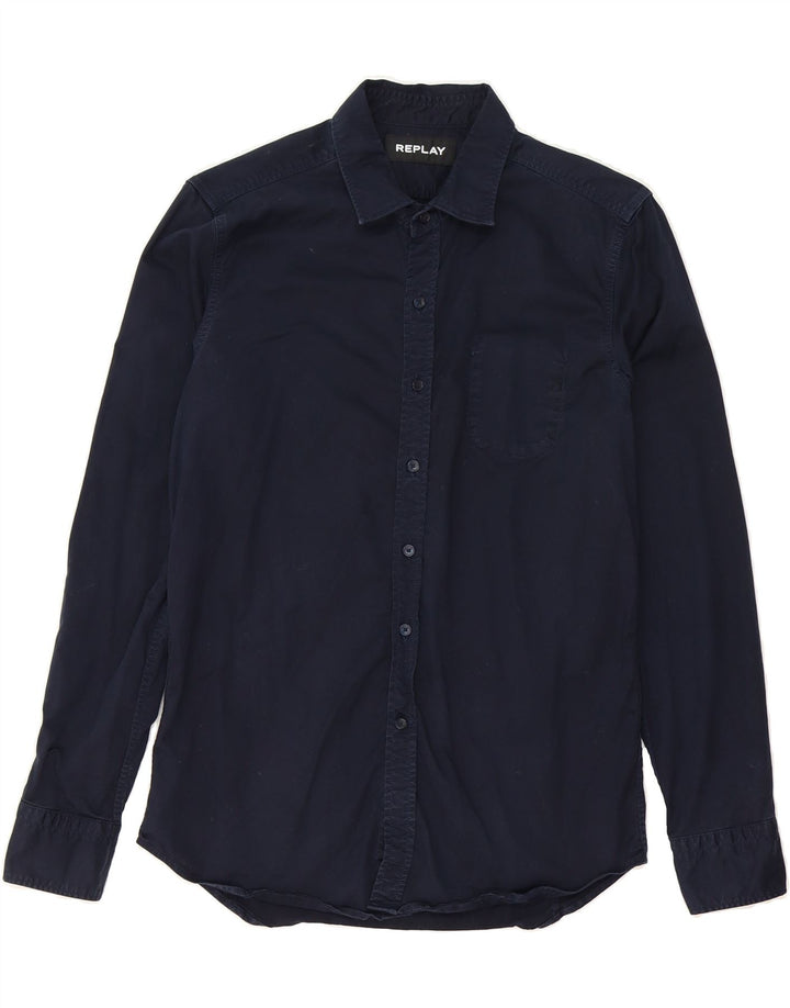 REPLAY Mens Shirt Small Navy Blue Cotton Vintage Replay and Second-Hand Replay from Messina Hembry 