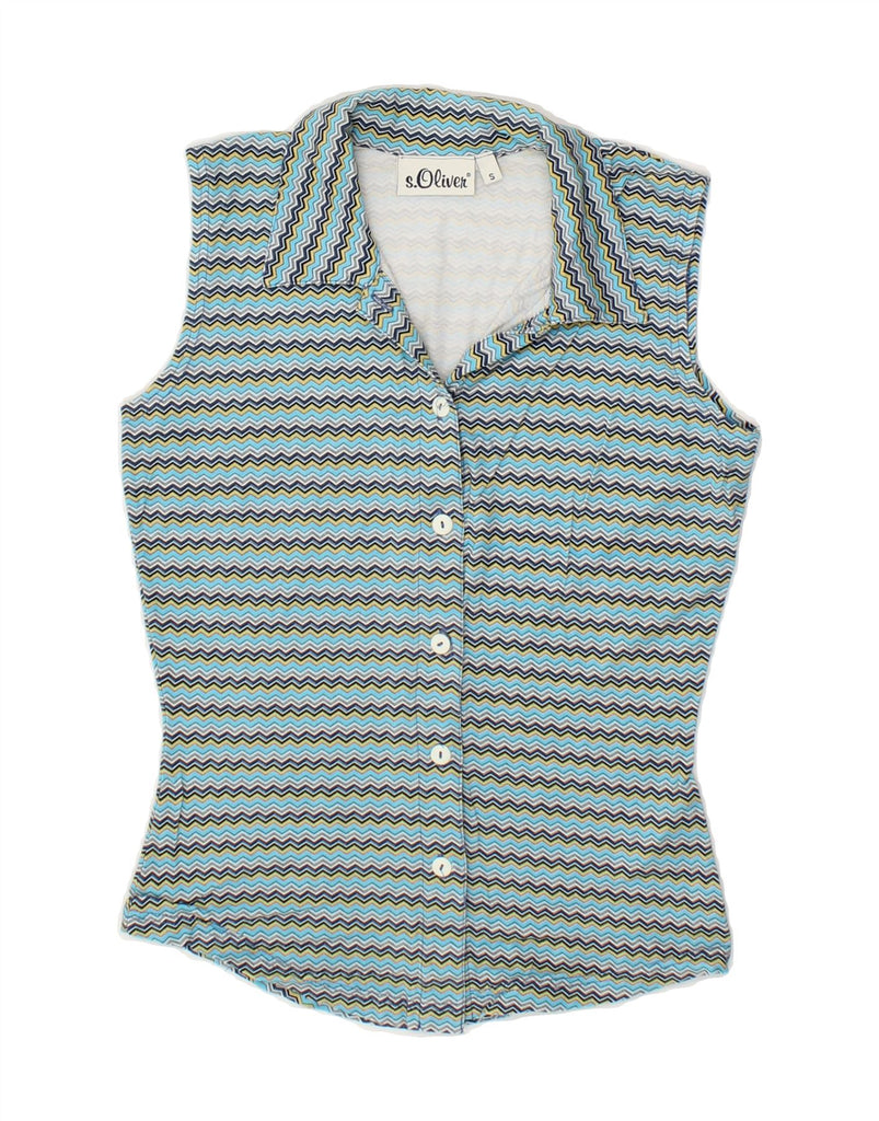 S.OLIVER Womens Sleeveless Shirt Blouse UK 10 Small Blue Chevron Cotton | Vintage S.Oliver | Thrift | Second-Hand S.Oliver | Used Clothing | Messina Hembry 