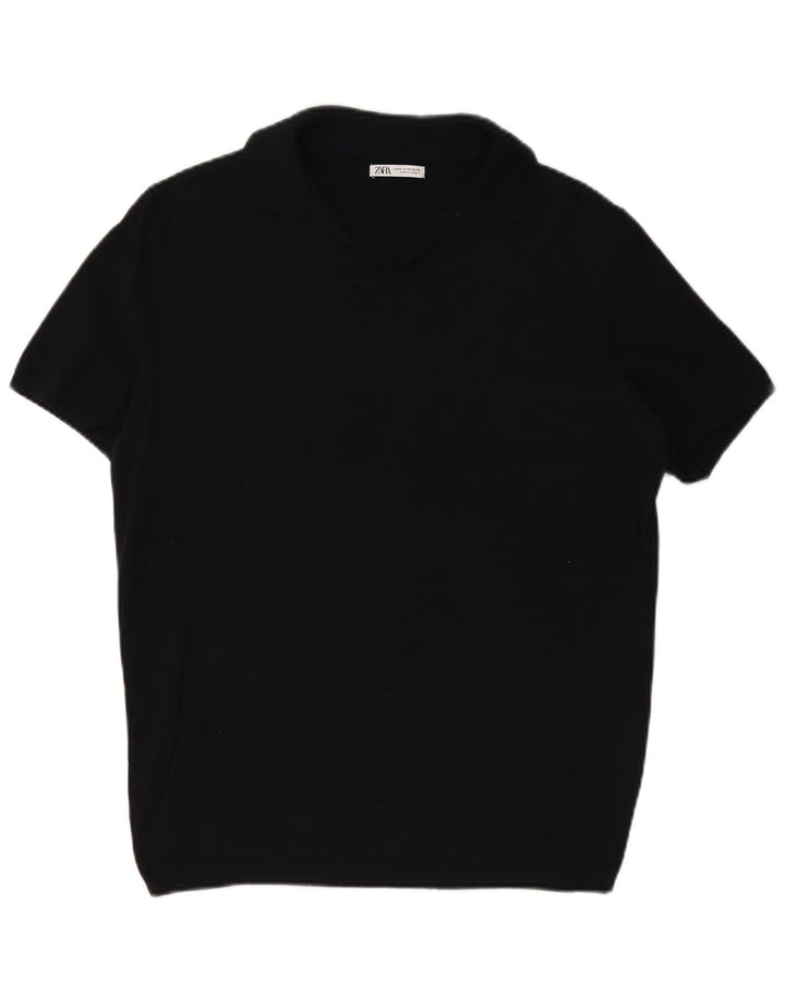 ZARA Mens Polo Shirt Medium Navy Blue
