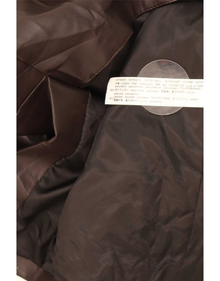 Zara Womens 1 Button Faux Leather Blazer Jacket UK 14 Medium Brown