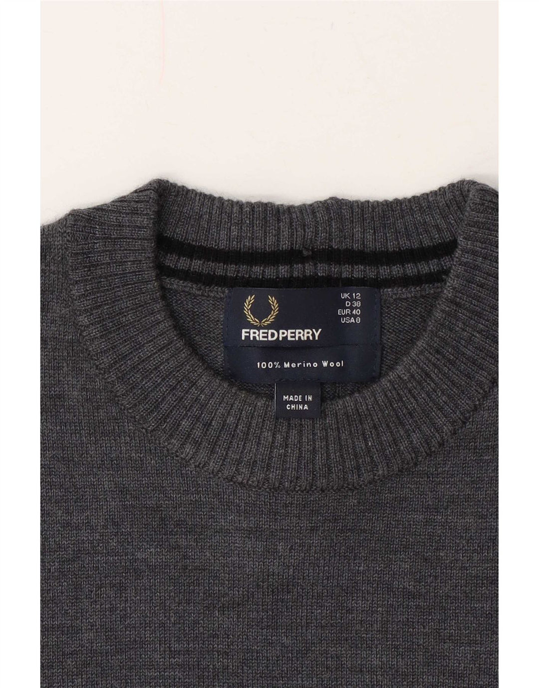 Fred Perry Womens Jumper Dress UK 12 Medium Grey Merino Wool