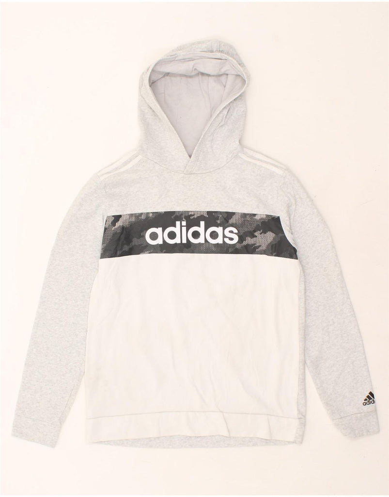 ADIDAS Boys Graphic Hoodie Jumper 15-16 Years Grey Colourblock Cotton | Vintage Adidas | Thrift | Second-Hand Adidas | Used Clothing | Messina Hembry 