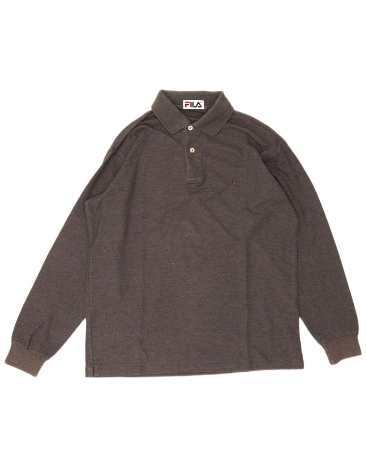 Fila Mens Long Sleeve Polo Shirt Small Grey Cotton
